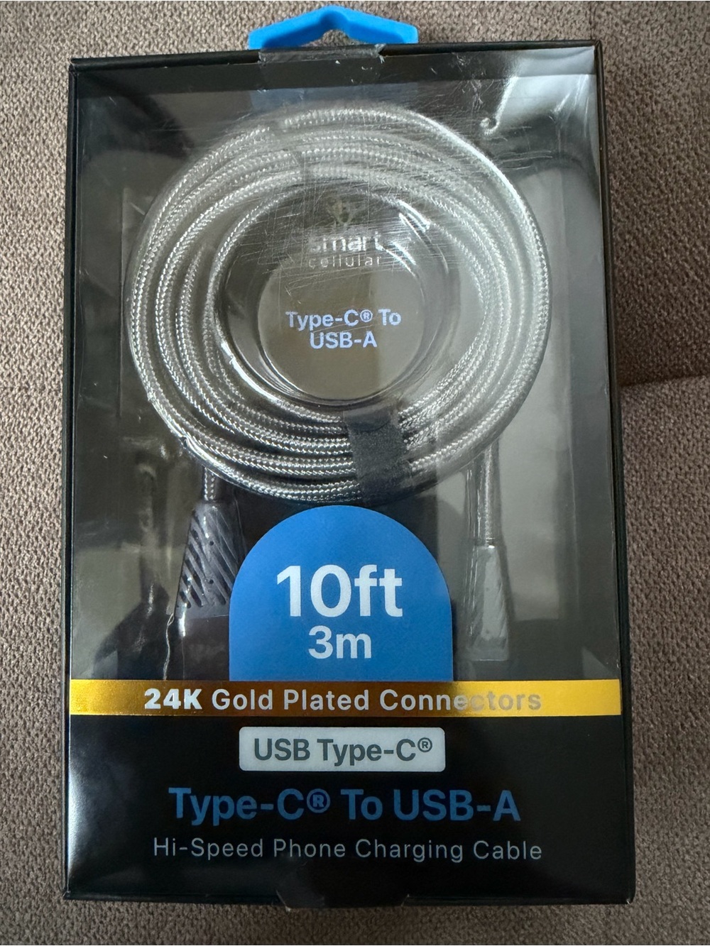 Hi-Speed Phone Charging Cable Type-C to USB-A 10ft Silver Braided New